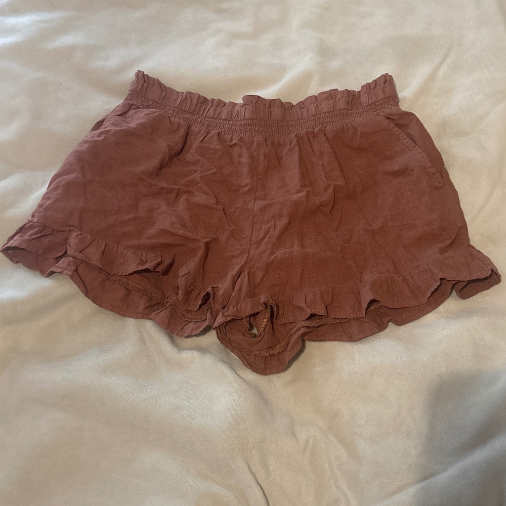 Aerie Burnt Orange Brick Ruffle Hem Shorts